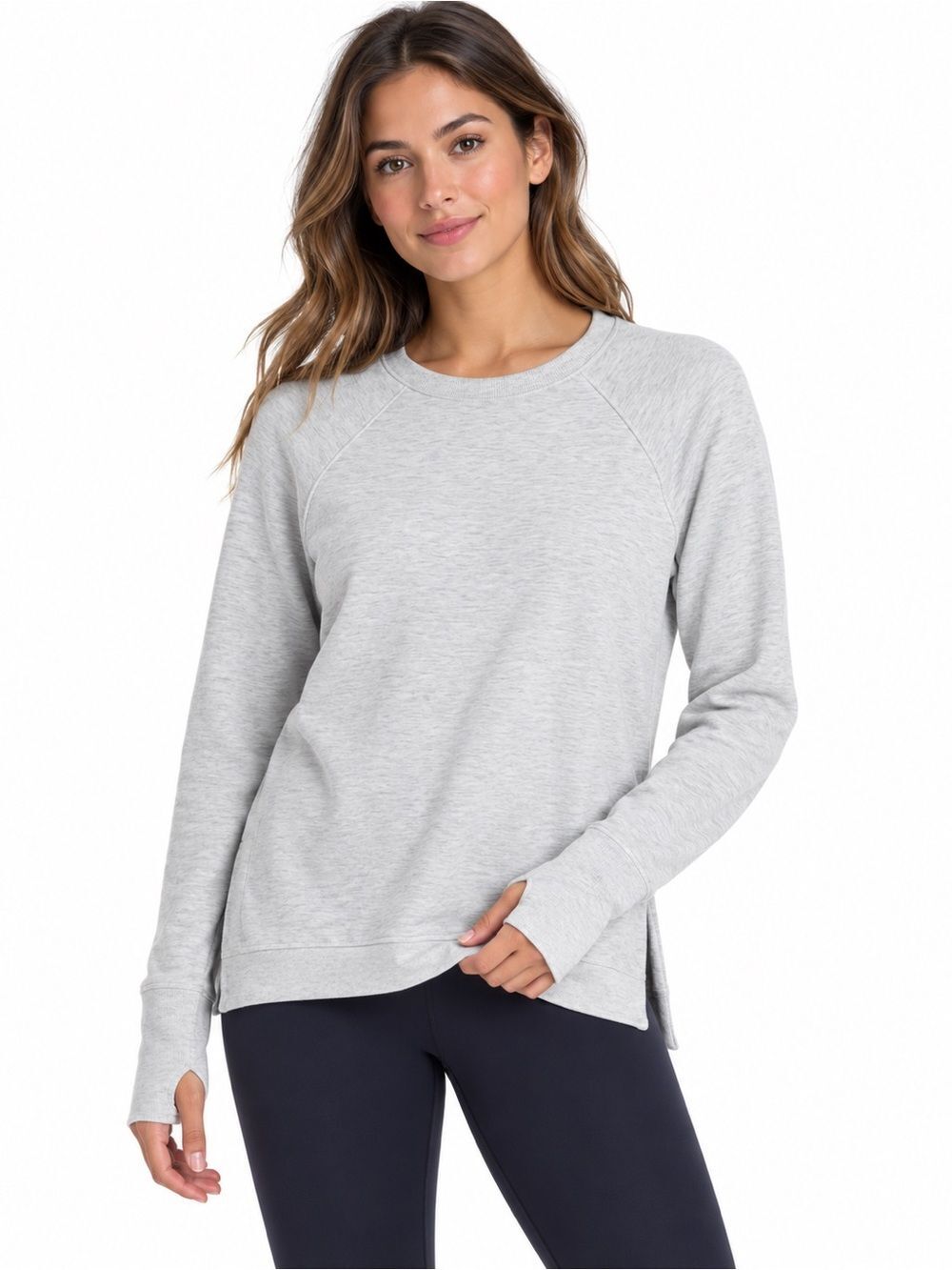 Athleta Coaster Luxe Recover Side Slit Sweatshirt XXS Light Heather Grey